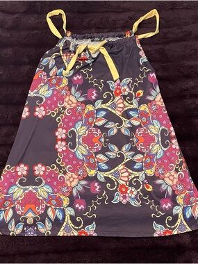 Sleeveless Floral Swim Cover-Up Dress with Yellow Accents